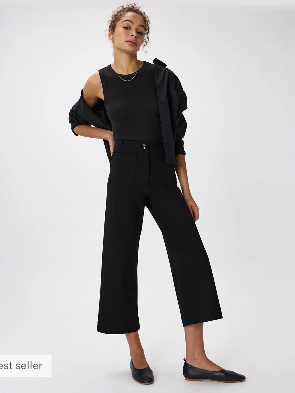 NWT Ultra-Stretch Ponte Cropped Wide Leg Pants / Black 8